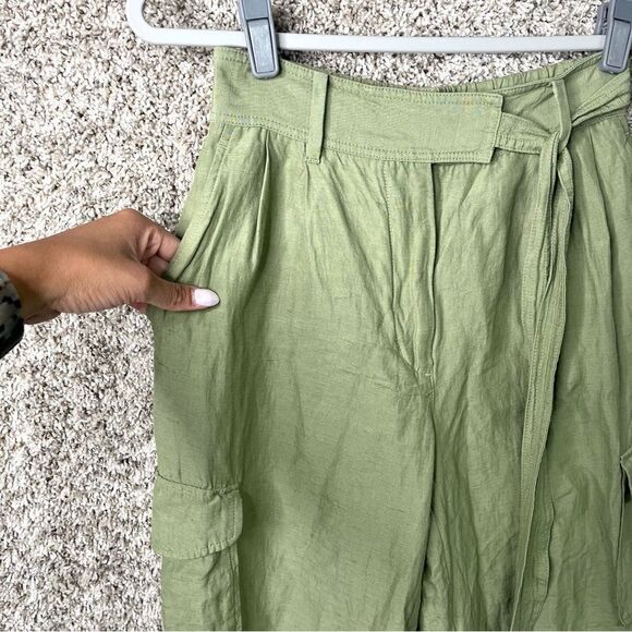 Wilfred Pants Women’s 4 Aritzia Green Linen Blend High Rise Ankle Cropped Cargo - Picture 2 of 8